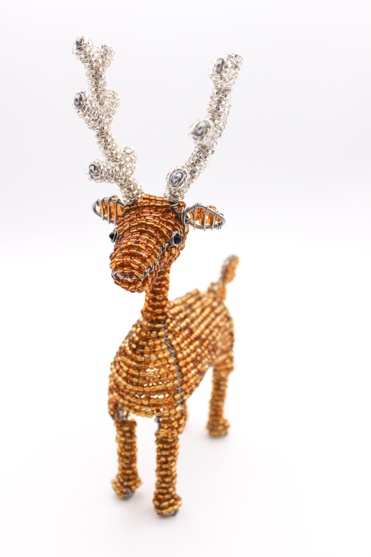 gold beaded reindeer ornament