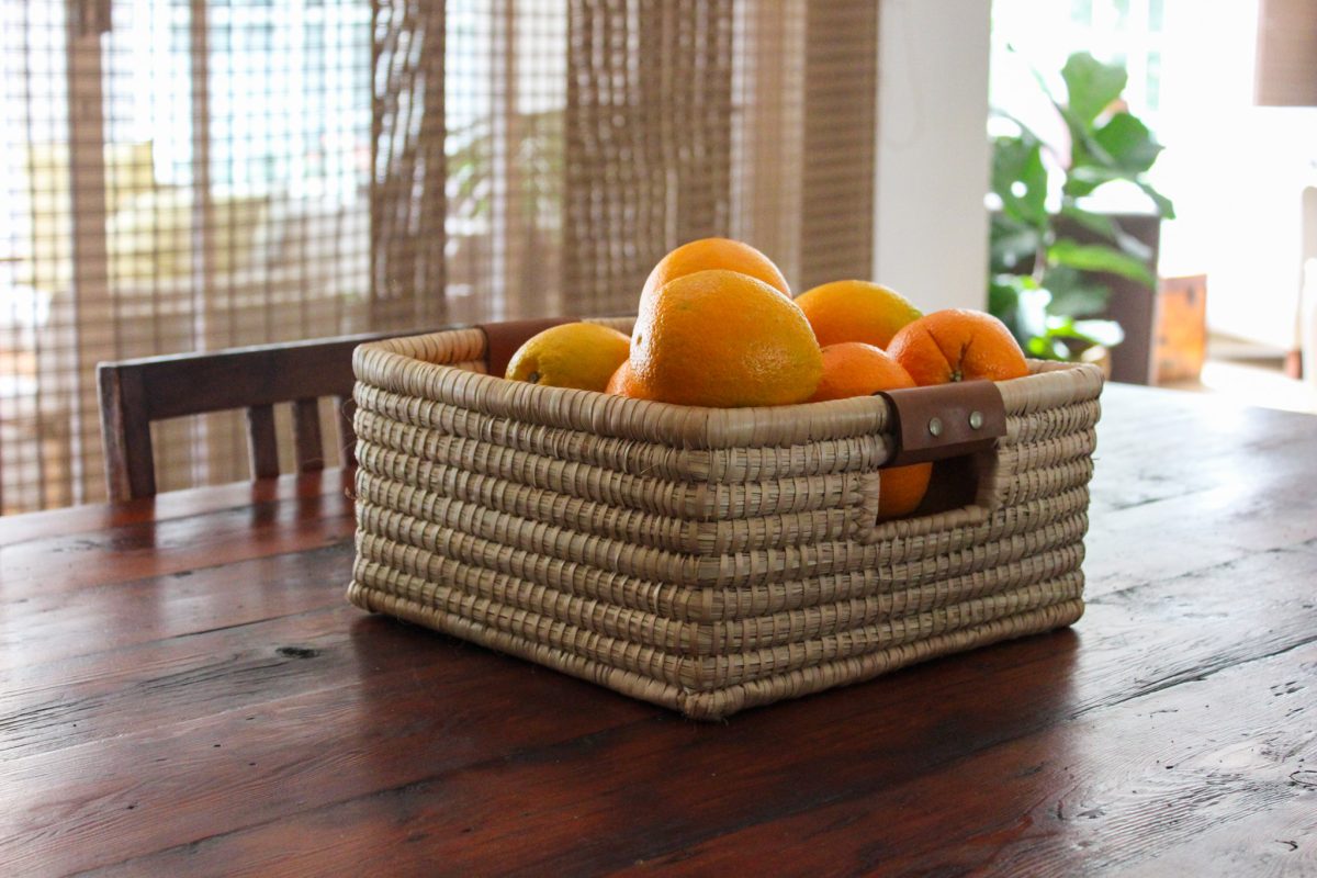 small square woven fruit basket