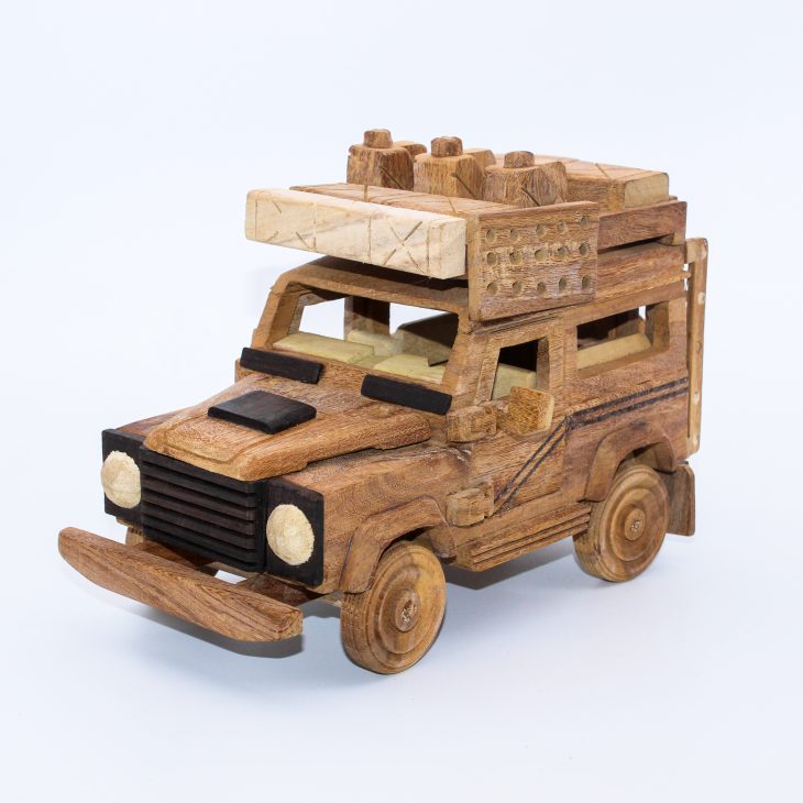 hand carved wooden land rover